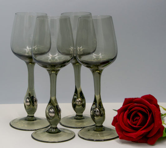 Vintage Jozef Stanik Smokey Grey Wine Glasses