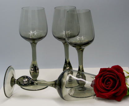 Vintage Jozef Stanik Smokey Grey Wine Glasses