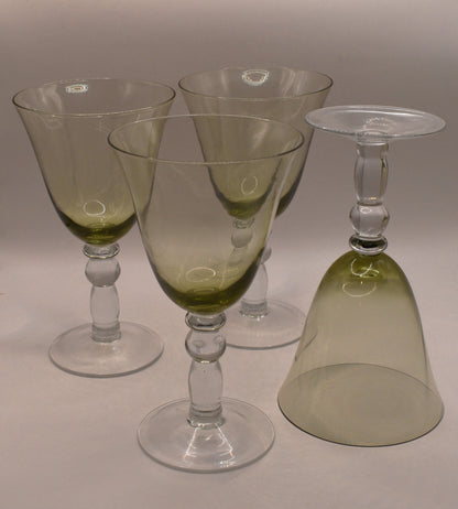 Green Glass Goblets with clear ball stems. Set of 4
