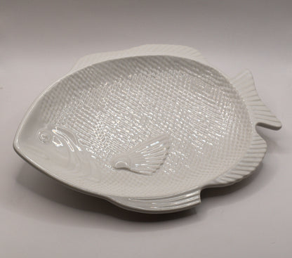 White ceramic Fish shaped serving platter. Made in Japan