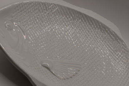 White ceramic Fish shaped serving platter. Made in Japan