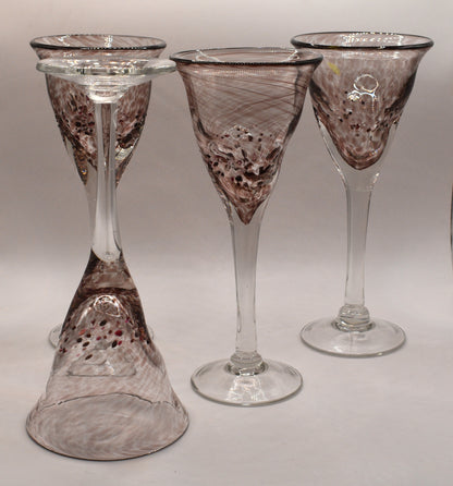 Handblown pink Wine goblets. Set of 4