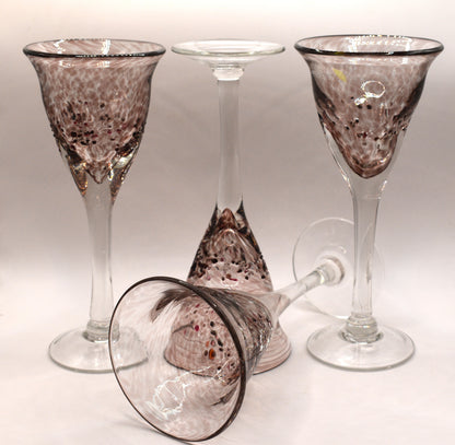 Handblown pink Wine goblets. Set of 4