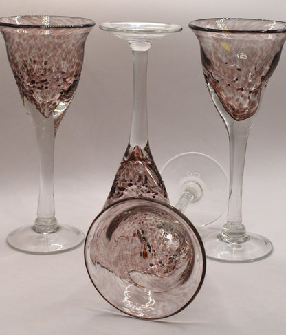 Handblown pink Wine goblets. Set of 4