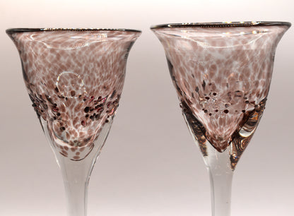 Handblown pink Wine goblets. Set of 4