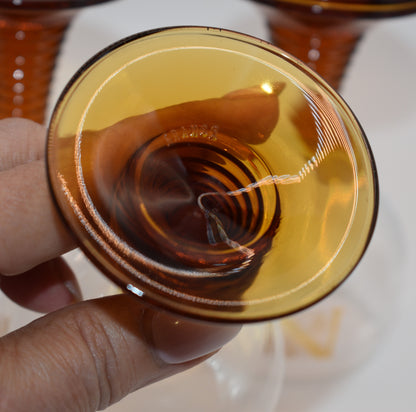 Vintage Roemer wine glasses . Beehive Amber stem. Gold Grapevine pattern. Set of 4