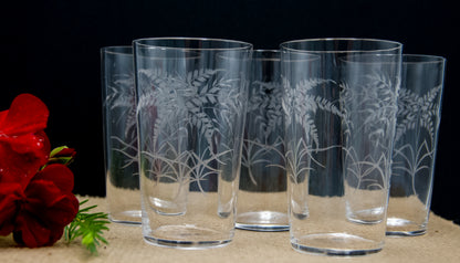 Very Delicate Vintage Etched Fern Leaf Glasses