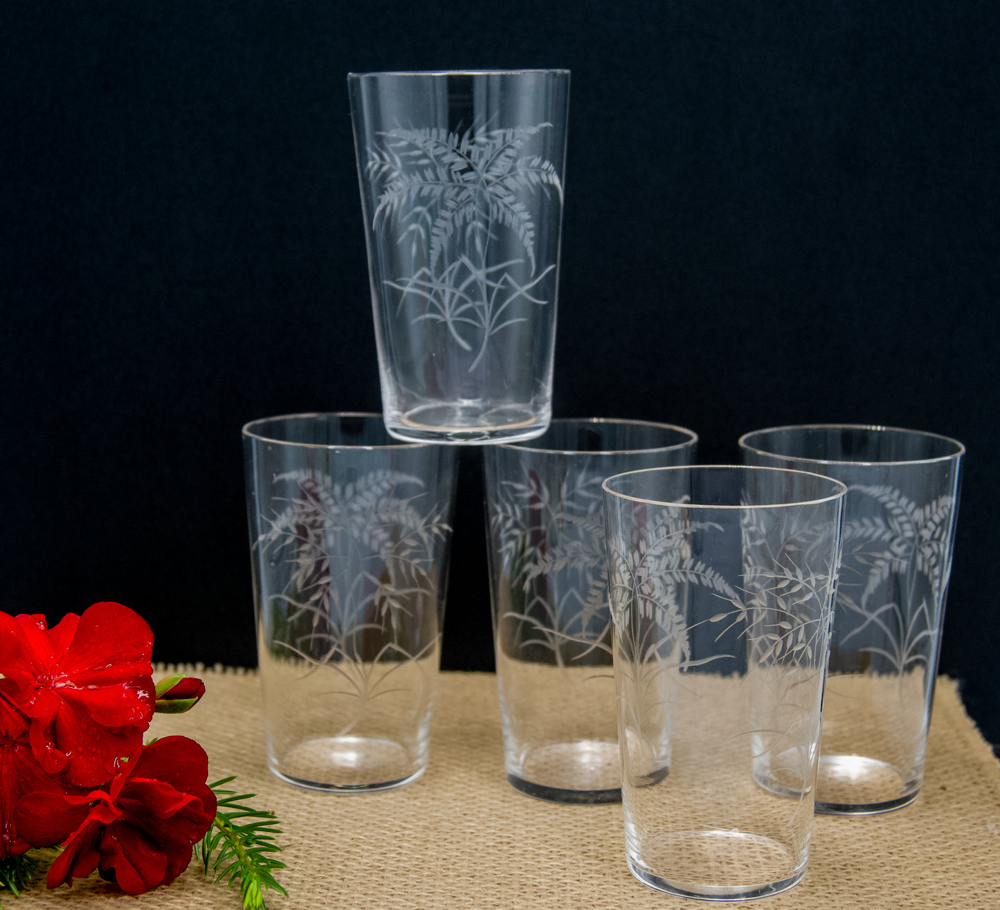 Very Delicate Vintage Etched Fern Leaf Glasses