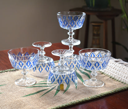 Vintage 1950's Reims Blue Champagne Coupes. Set of 6
