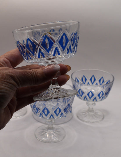 Vintage 1950's Reims Blue Champagne Coupes. Set of 6