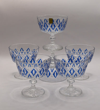 Vintage 1950's Reims Blue Champagne Coupes. Set of 6