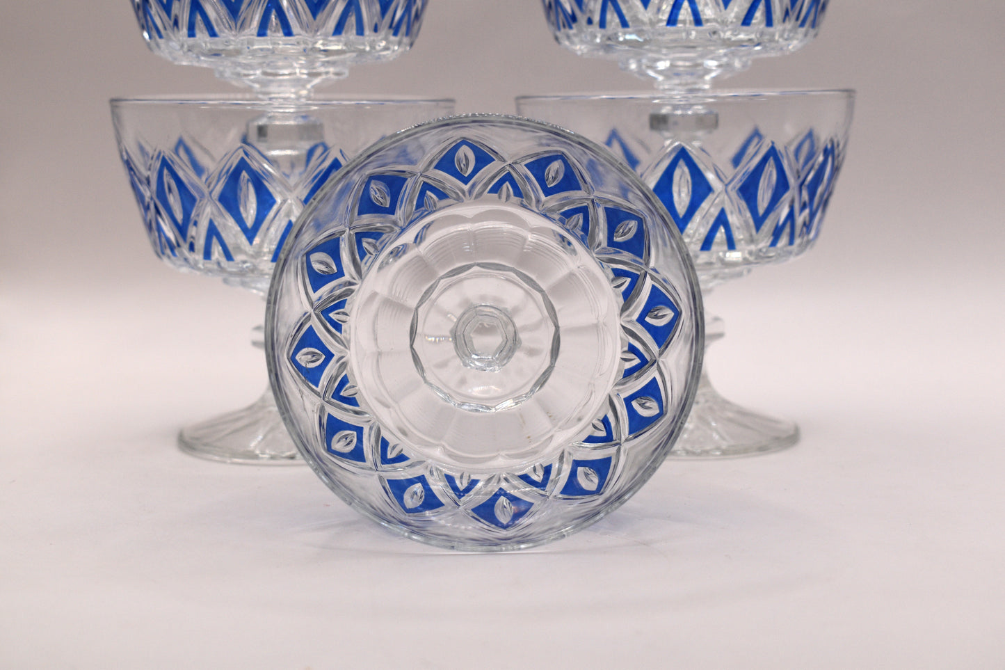 Vintage 1950's Reims Blue Champagne Coupes. Set of 6