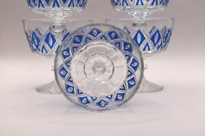 Vintage 1950's Reims Blue Champagne Coupes. Set of 6