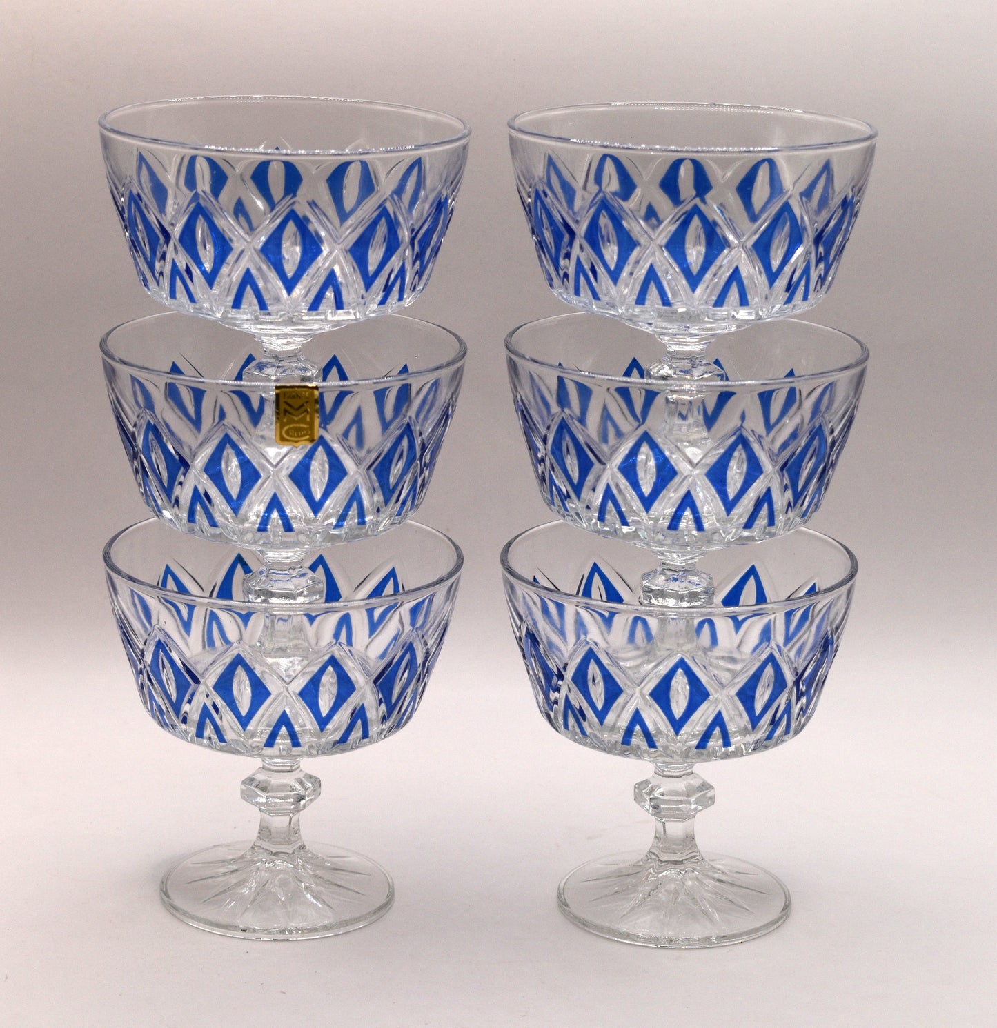 Vintage 1950's Reims Blue Champagne Coupes. Set of 6