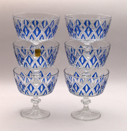 Vintage 1950's Reims Blue Champagne Coupes. Set of 6