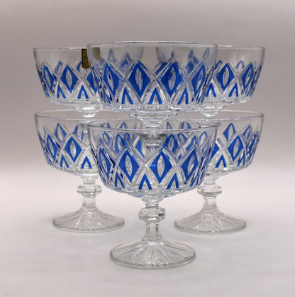 Vintage 1950's Reims Blue Champagne Coupes. Set of 6