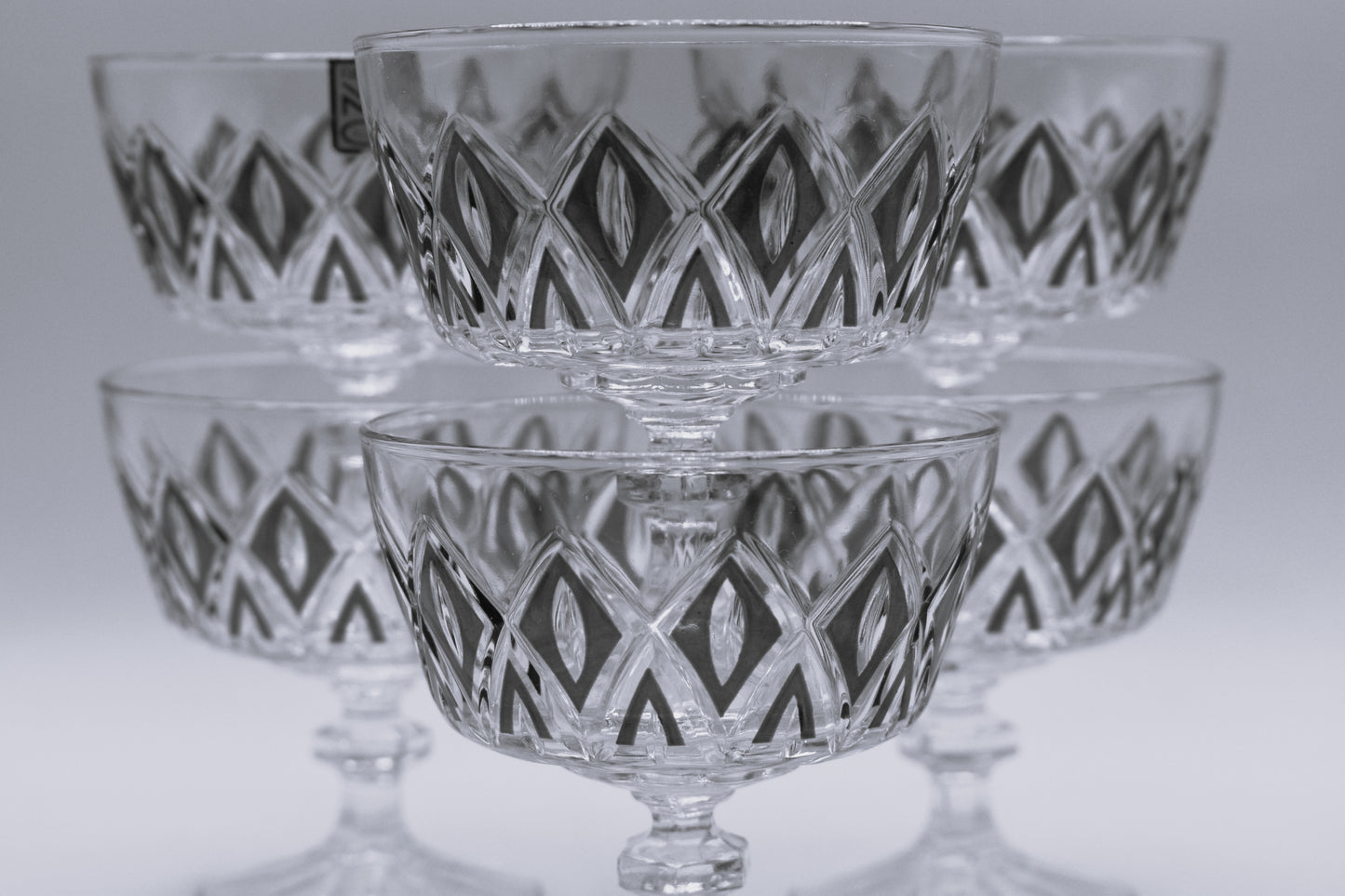 Vintage 1950's Reims Blue Champagne Coupes. Set of 6