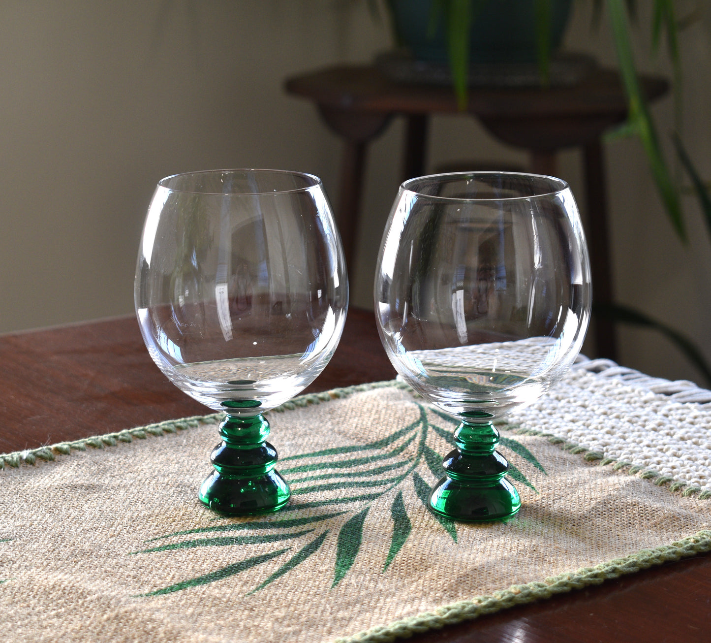Green Stemmed Wine Glasses Set of 2