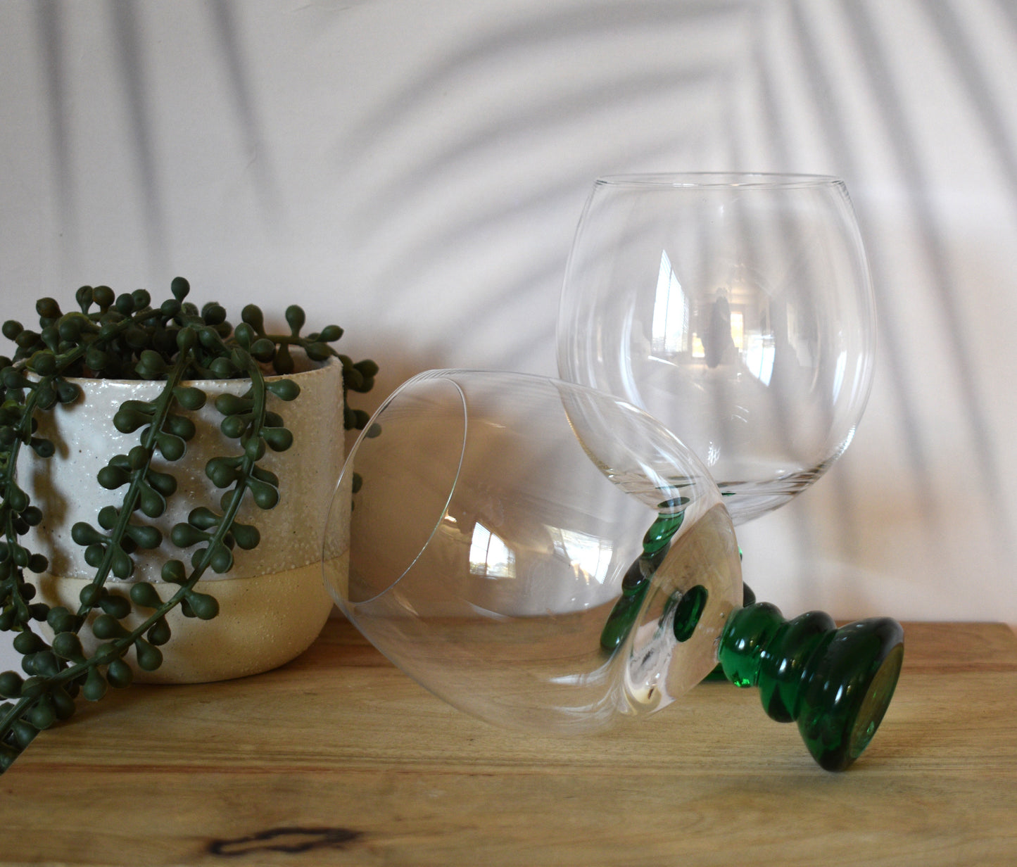 Green Stemmed Wine Glasses Set of 2