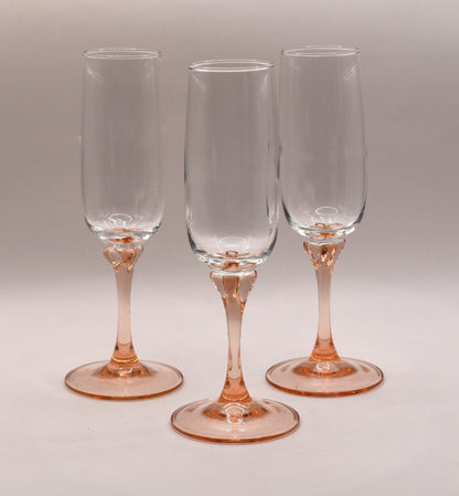 Vintage Pink Blush Stemmed Champagne Glasses - Luminarc Veronese - Set of 3