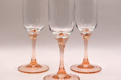 Vintage Pink Blush Stemmed Champagne Glasses - Luminarc Veronese - Set of 3