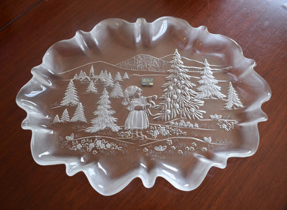 Mikasa "Christmas Story" Frosted/Clear glass Oval Canape Platter