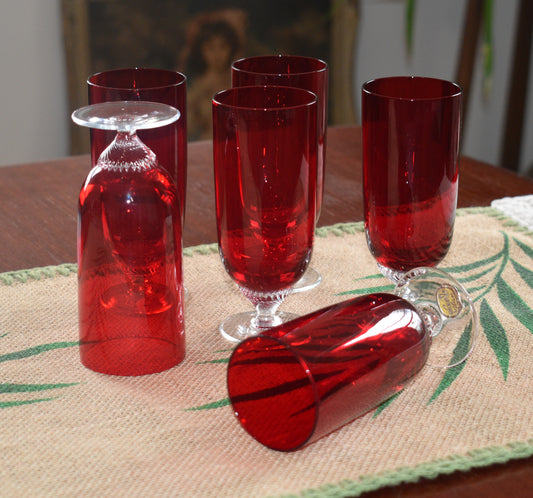 Bohemia Ruby Red short stemmed wine glasses. Set of 6