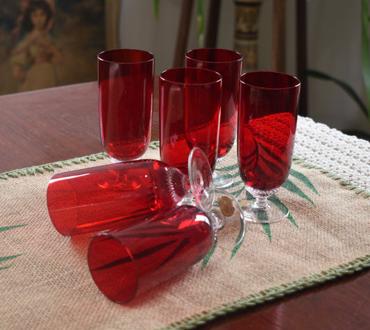 Bohemia Ruby Red short stemmed wine glasses. Set of 6