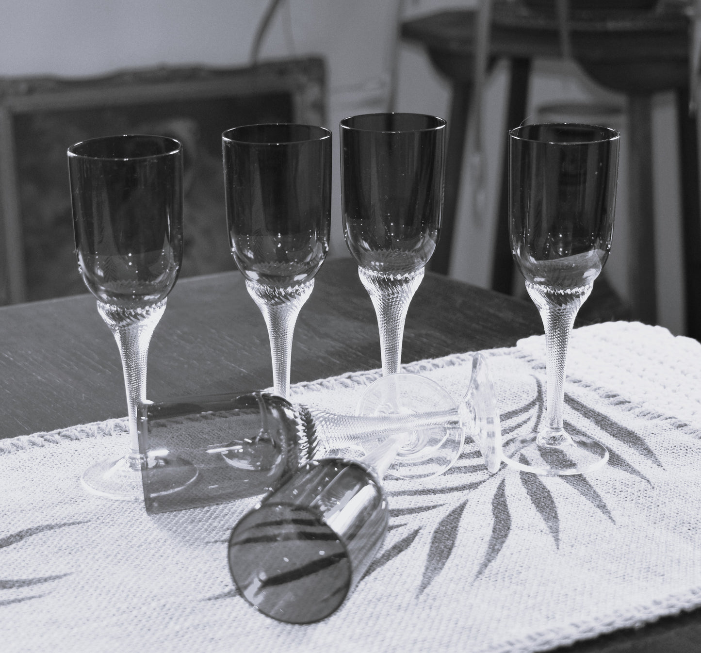 Bohemia Red Liquor/Cordial Glasses Twisted Stem. Set of 6