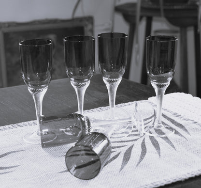 Bohemia Red Liquor/Cordial Glasses Twisted Stem. Set of 6