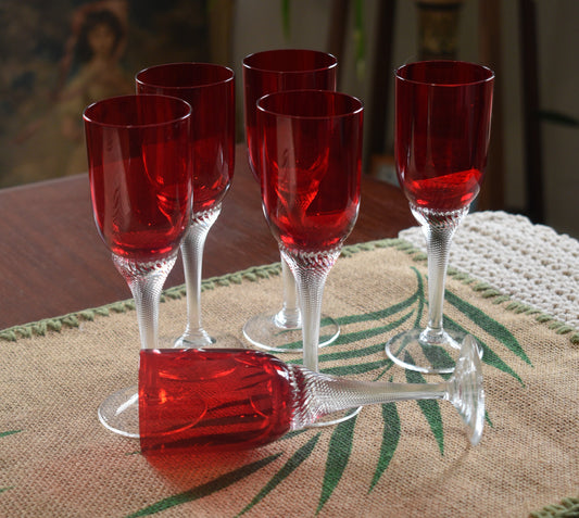 Bohemia Red Liquor/Cordial Glasses Twisted Stem. Set of 6