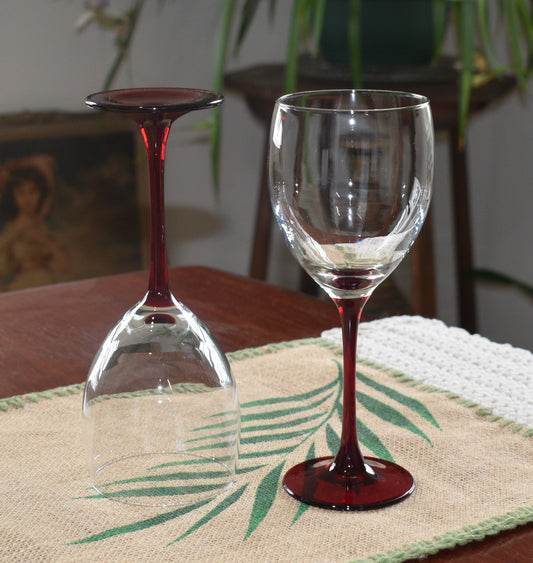 Red Stemmed wine glasses. Set of 2
