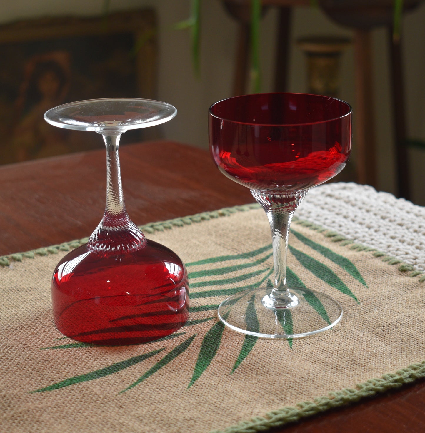 Vintage Ruby Red Champagne Coupes. Set of 2