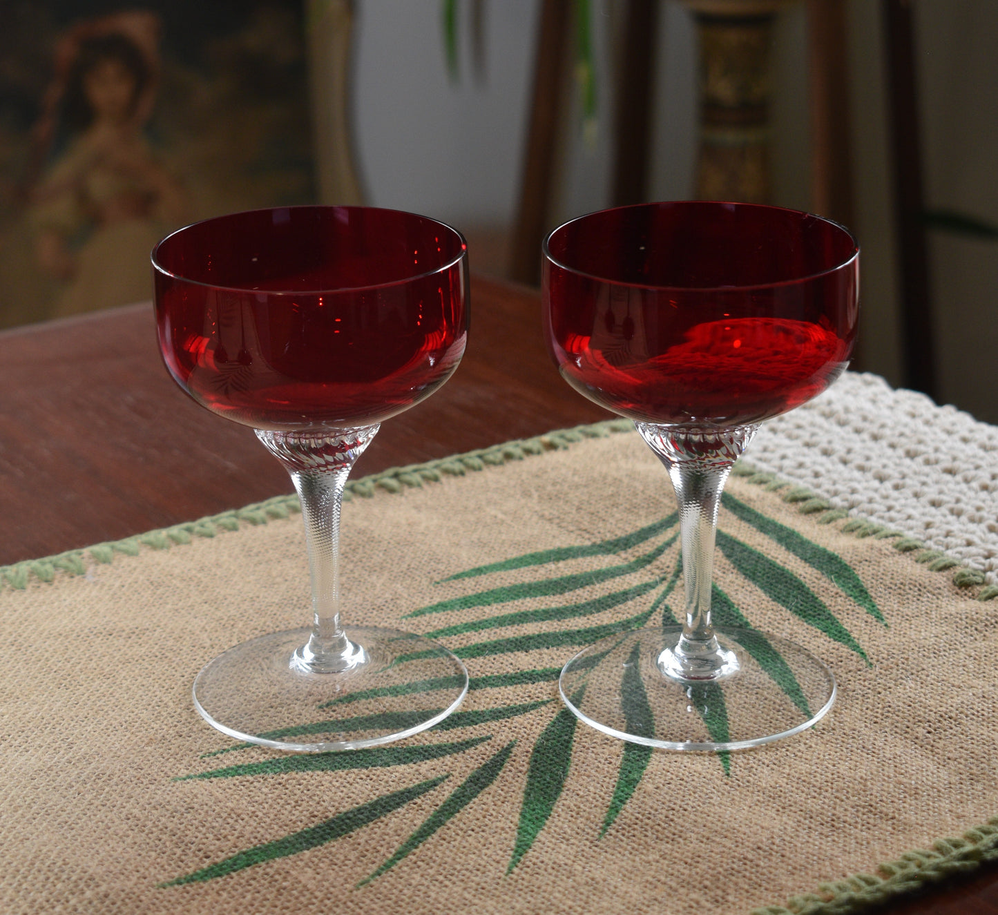 Vintage Ruby Red Champagne Coupes. Set of 2