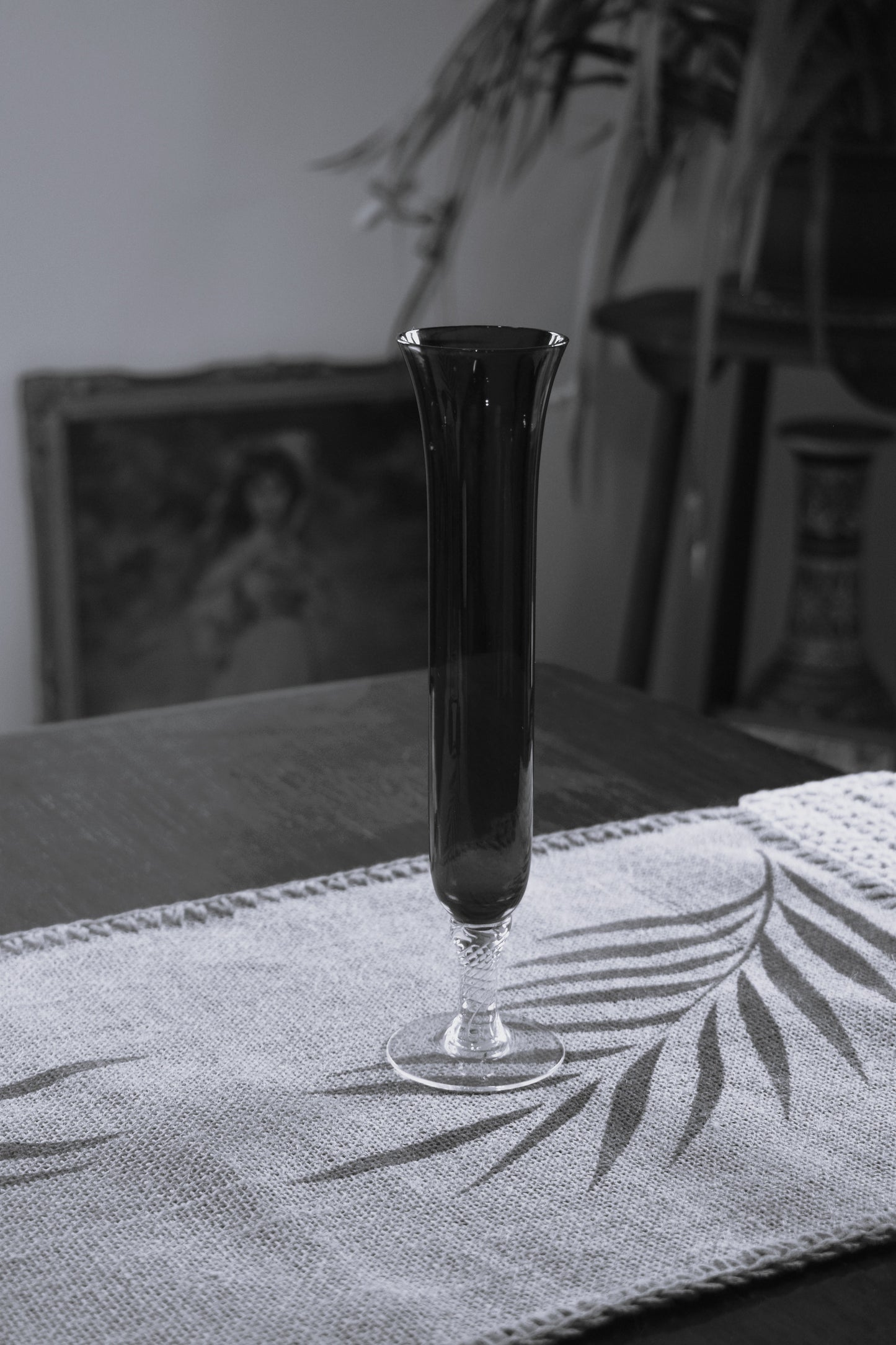 Vintage ruby red long stemmed bud vase.