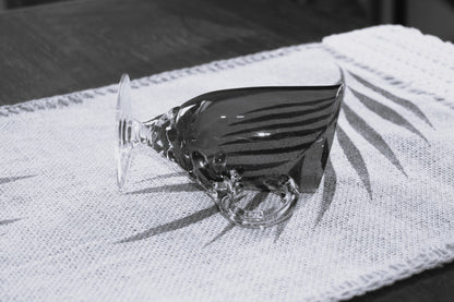 Vintage Ruby Red jug with clear claw stem and handle.