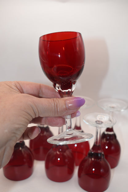 Bohemia ruby liqueur glasses by Jan Gabrhel. Set of 8