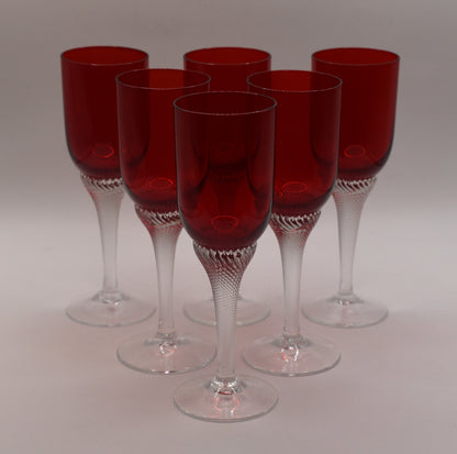 Bohemia Red Liquor/Cordial Glasses Twisted Stem. Set of 6