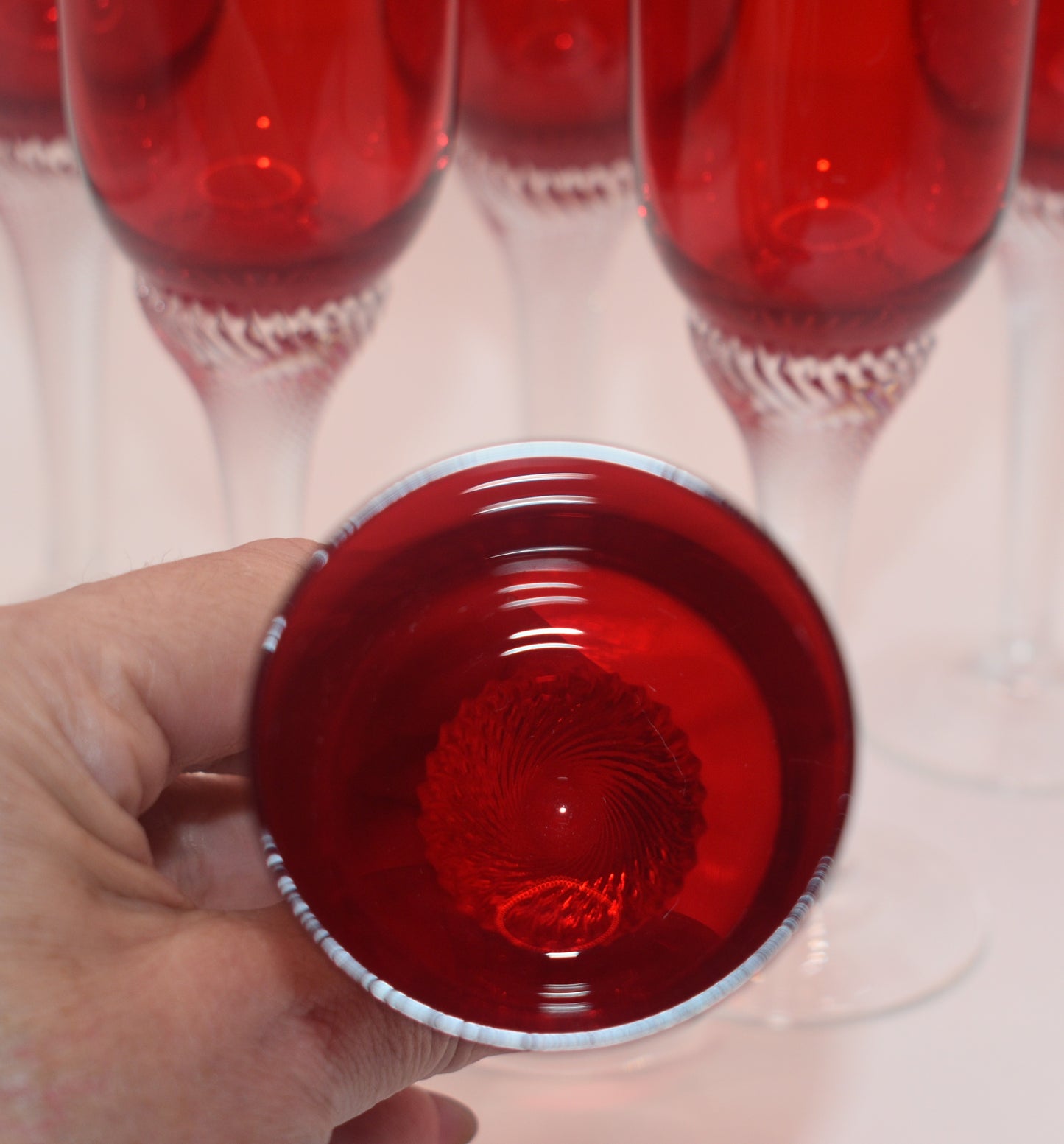 Bohemia Red Liquor/Cordial Glasses Twisted Stem. Set of 6