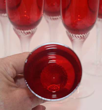 Bohemia Red Liquor/Cordial Glasses Twisted Stem. Set of 6