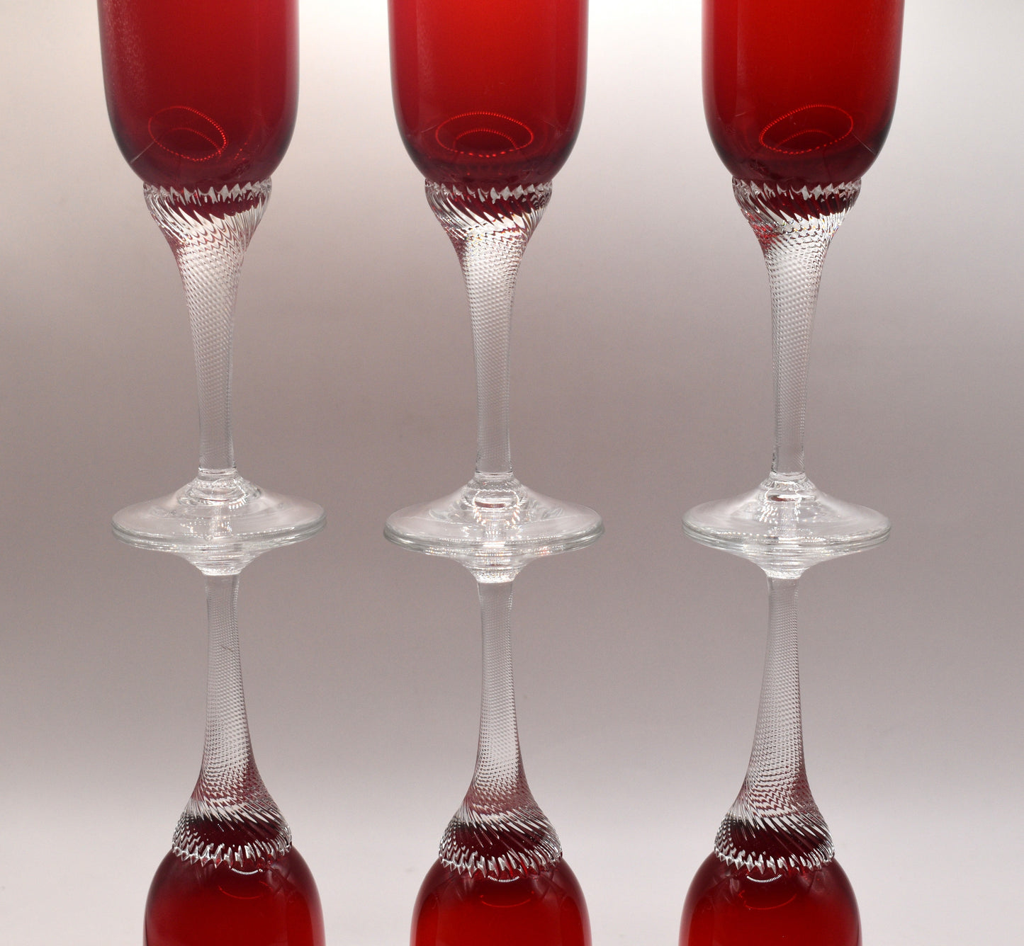 Bohemia Red Liquor/Cordial Glasses Twisted Stem. Set of 6