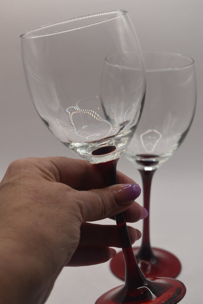 Red Stemmed wine glasses. Set of 2