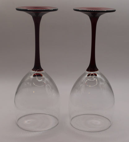 Red Stemmed wine glasses. Set of 2