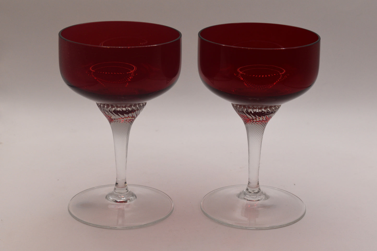 Vintage Ruby Red Champagne Coupes. Set of 2