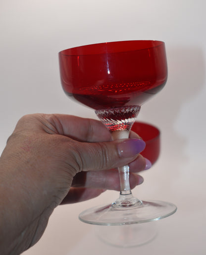 Vintage Ruby Red Champagne Coupes. Set of 2