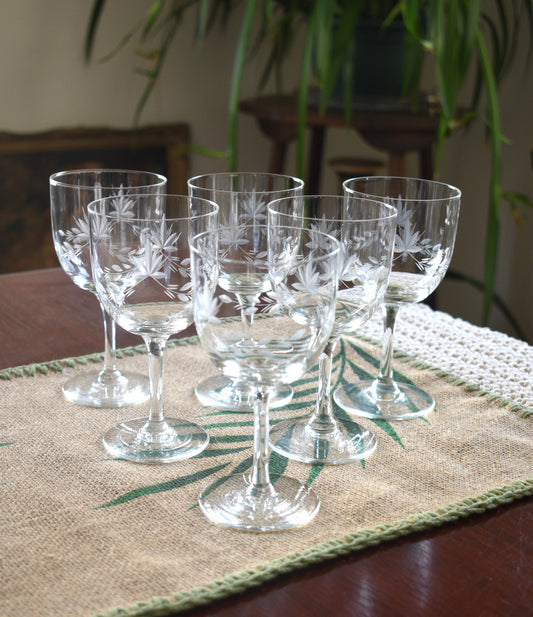 Vintage etched wine glasses. Set of 6