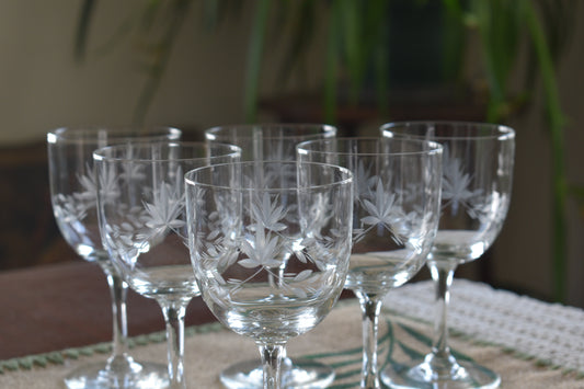 Vintage etched wine glasses. Set of 6