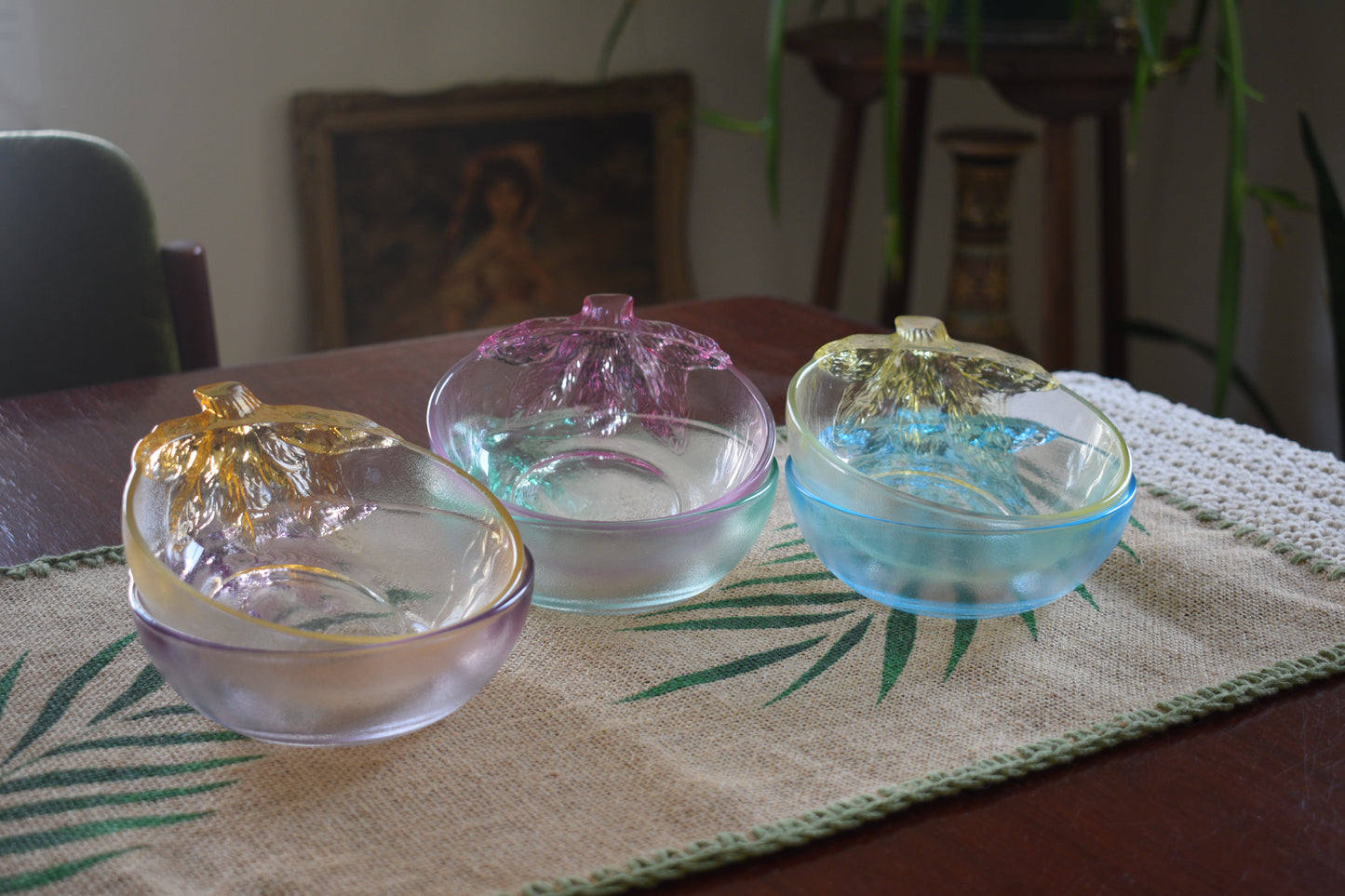 Vintage Kig Indonesia pastel tinted dessert bowls. Set of 6