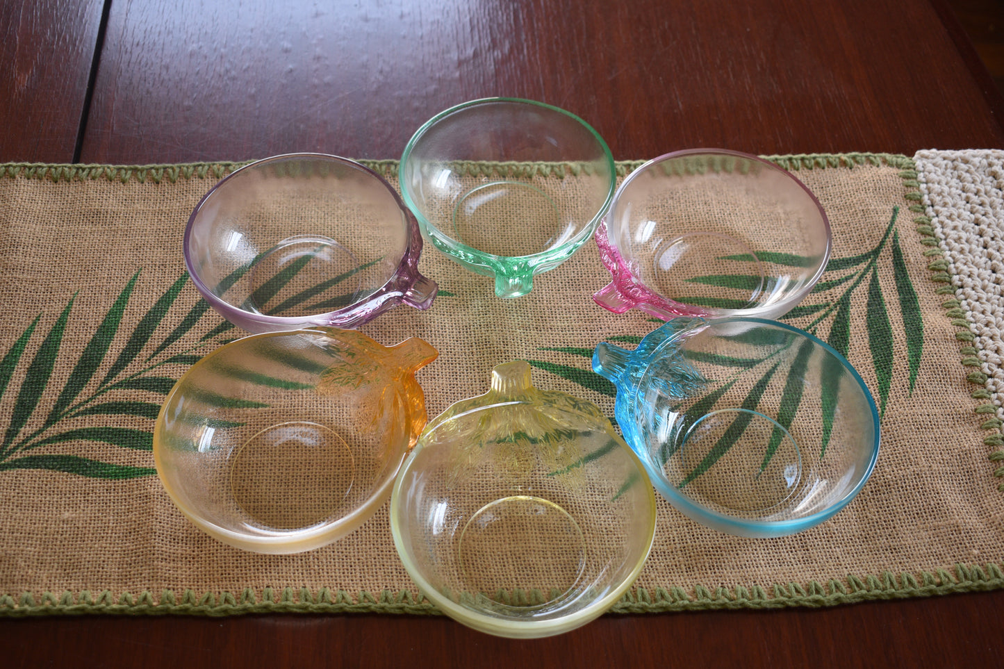 Vintage Kig Indonesia pastel tinted dessert bowls. Set of 6