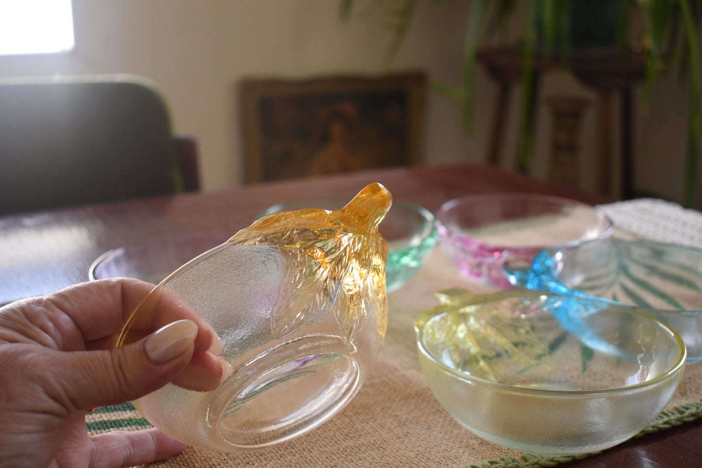 Vintage Kig Indonesia pastel tinted dessert bowls. Set of 6